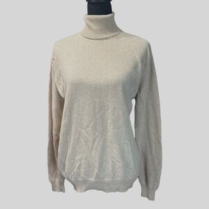 Vintage Country Shop Cashmeres Light Tan Turtleneck Sweater, Large, Luxury